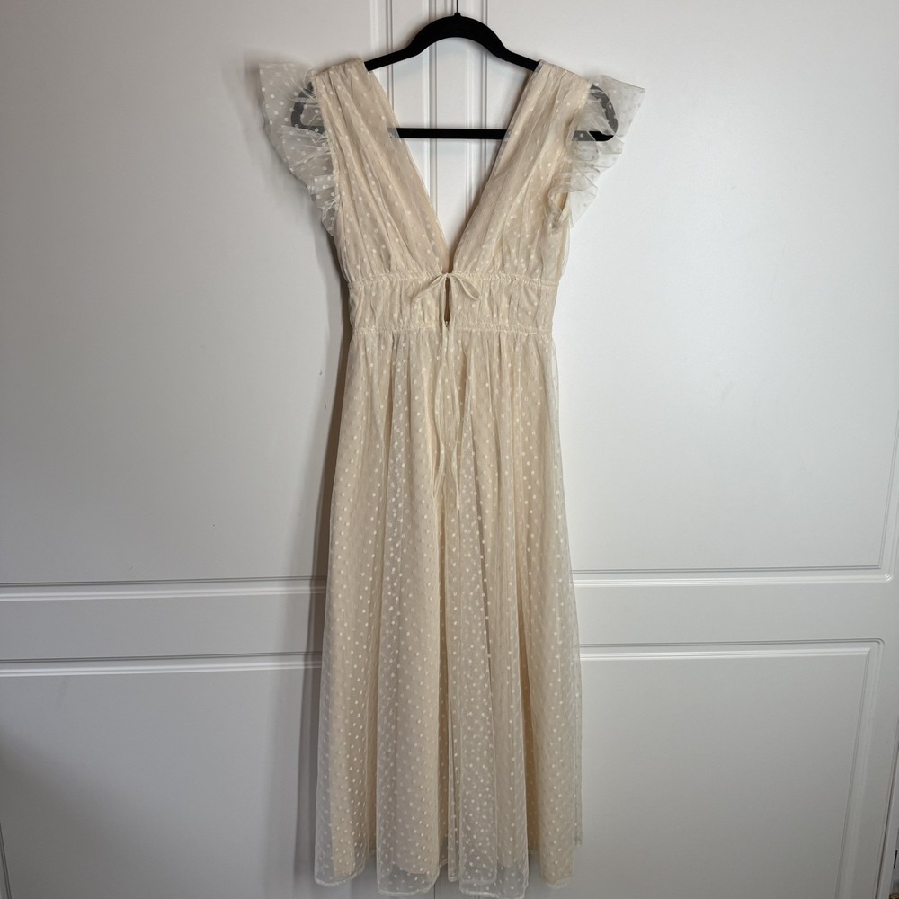 Lulu's Yours Evermore Cream Swiss Dot Ruffled Midi Dress XS - Picture 10 of 16